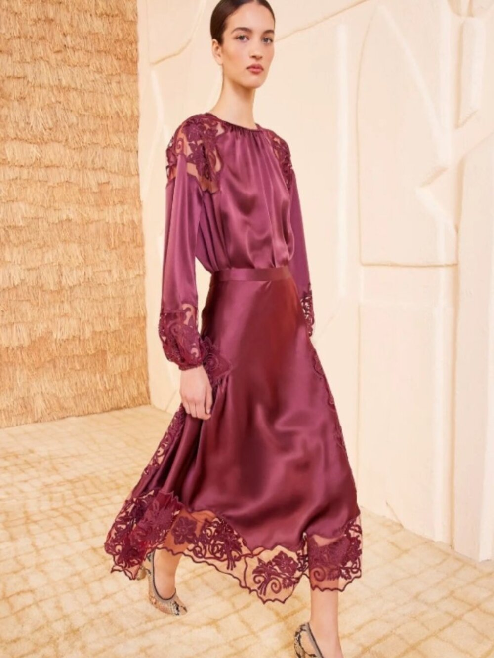 NWOT ULLA JOHNSON Asymmetrical Lace Midi Cressida Skirt in Amethyst XS $690 - Picture 1 of 6